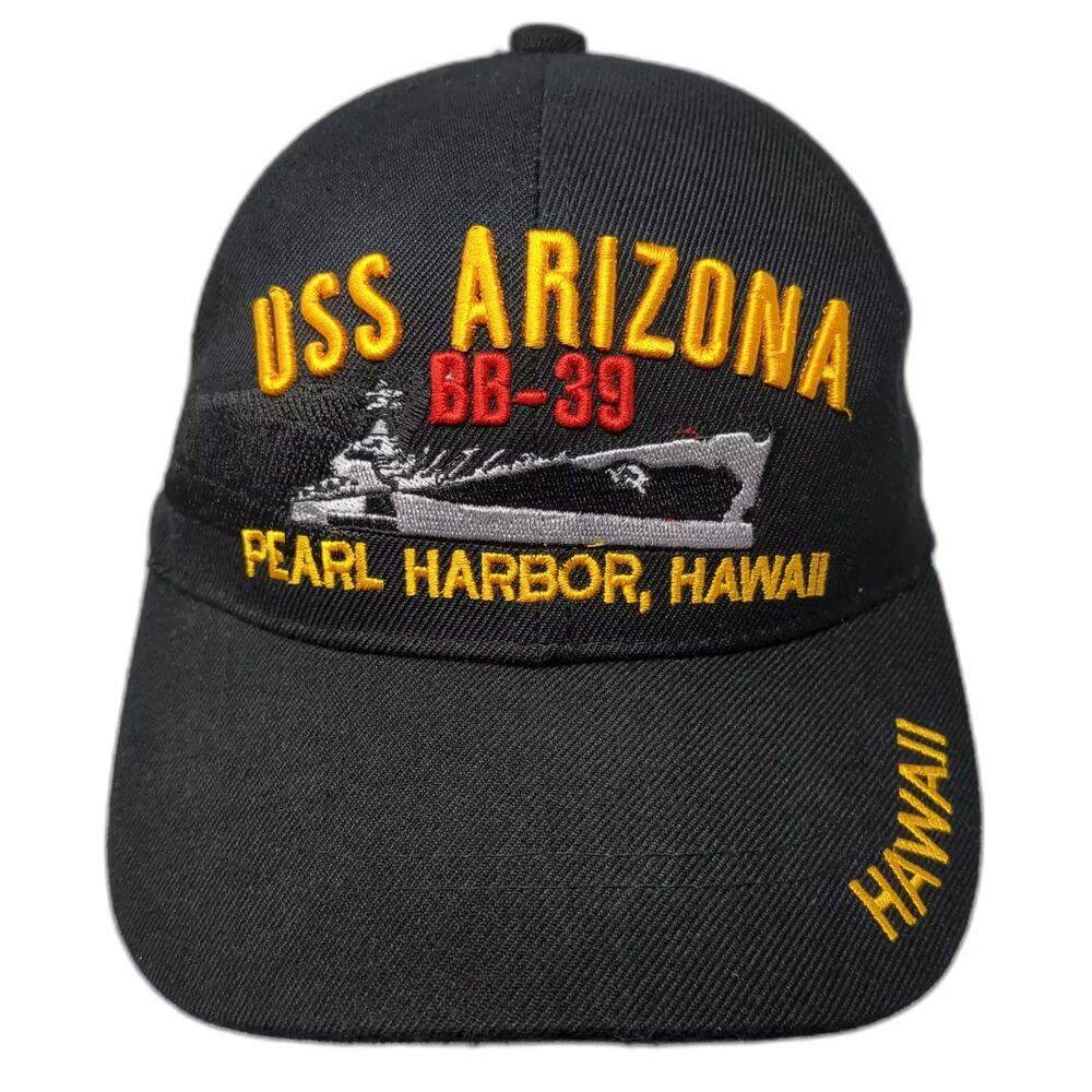 Chelona Black Baseball Cap Strapback OS USS Arizona BB-39 Pearl Harbor Hat